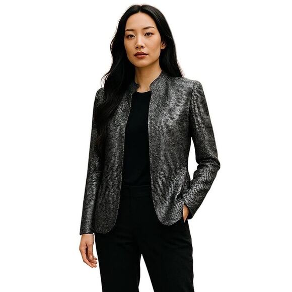 VTG Metallic Sheer Mesh Blazer Women S/M Black Glitter Party Club Rave NYE Chic - Picture 3 of 13